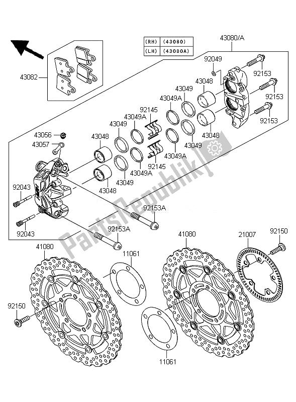 All parts for the Front Brake of the Kawasaki ZZR 1400 ABS 2007