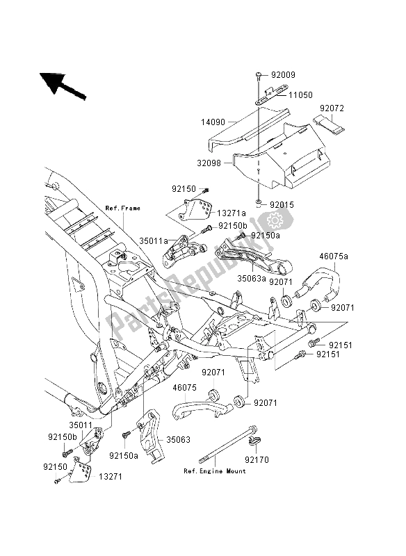 All parts for the Frame Fittings of the Kawasaki ZRX 1200 2003