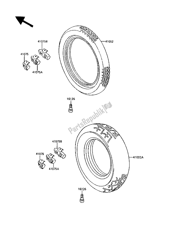 Tutte le parti per il Pneumatici del Kawasaki EL 250 1989