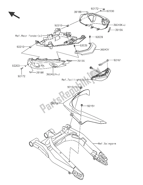 Wszystkie części do Os? Ony Boczne I Os? Ona ? A? Cucha Kawasaki ER 6F 650 2016