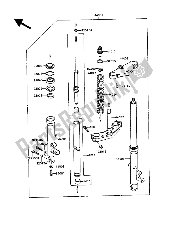 All parts for the Front Fork of the Kawasaki ZXR 750 1990