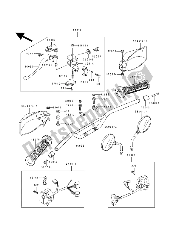 Tutte le parti per il Manubrio del Kawasaki KLE 500 1991