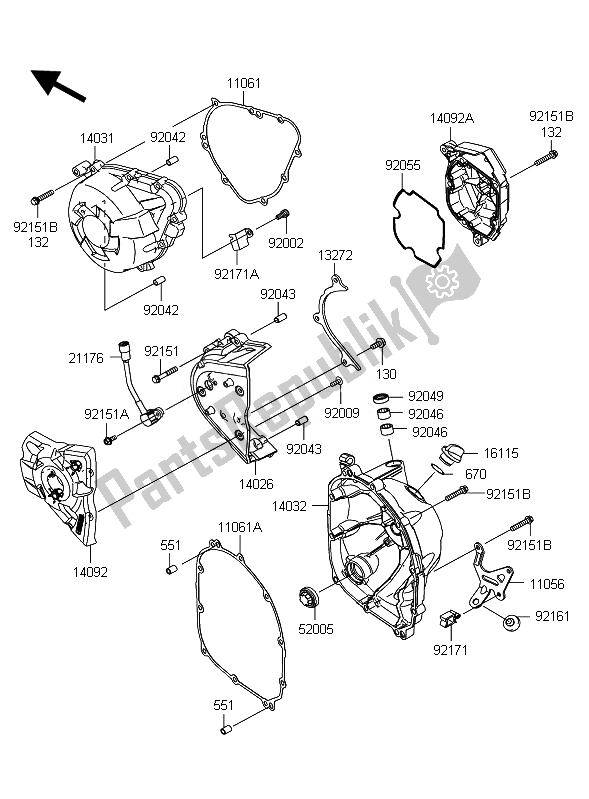 All parts for the Engine Cover of the Kawasaki Z 1000 ABS 2010