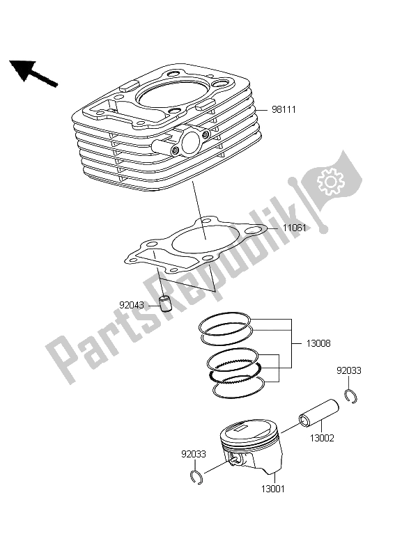 Tutte le parti per il Cilindro E Pistone del Kawasaki D Tracker 125 2011