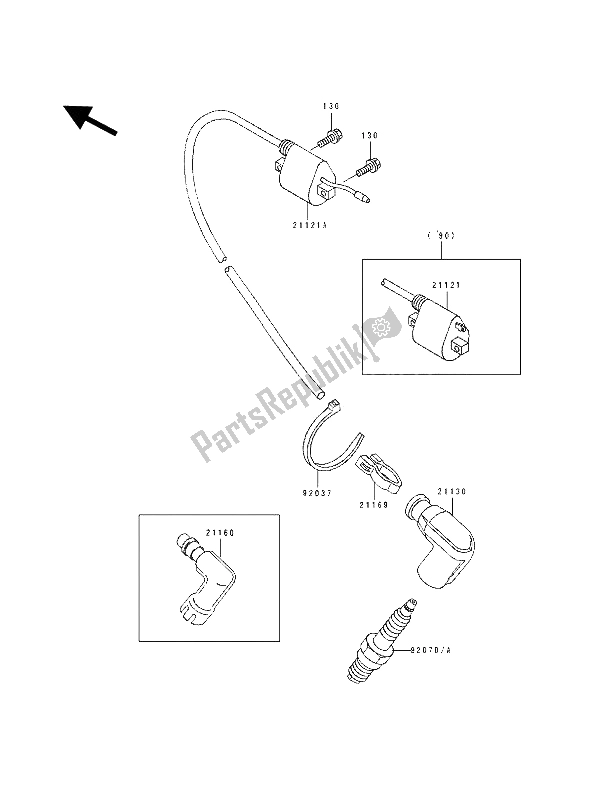 All parts for the Ignition Coil of the Kawasaki KX 60 1991