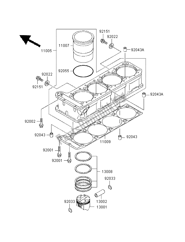 All parts for the Cylinder & Piston of the Kawasaki GPZ 1100 1998