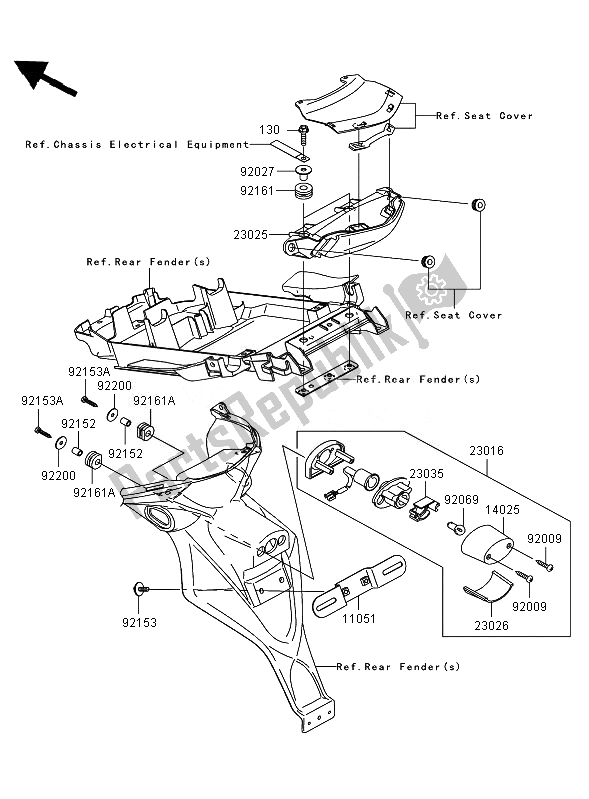 All parts for the Taillight of the Kawasaki Versys 650 2007