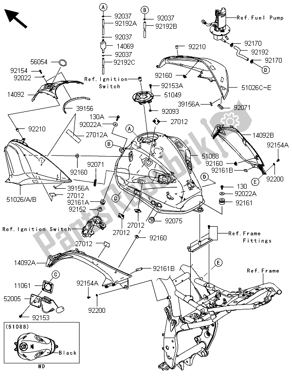 Todas las partes para Depósito De Combustible de Kawasaki Z 800 ABS DDS 2013