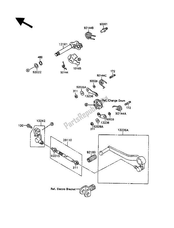 All parts for the Gear Change Mechanism of the Kawasaki ZXR 750 1990