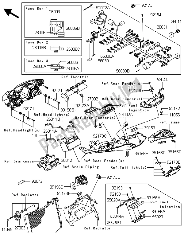 Alle onderdelen voor de Chassis Elektrische Apparatuur van de Kawasaki Ninja ZX 6R ABS 600 2014