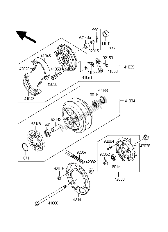 All parts for the Rear Hub of the Kawasaki EL 252 1999