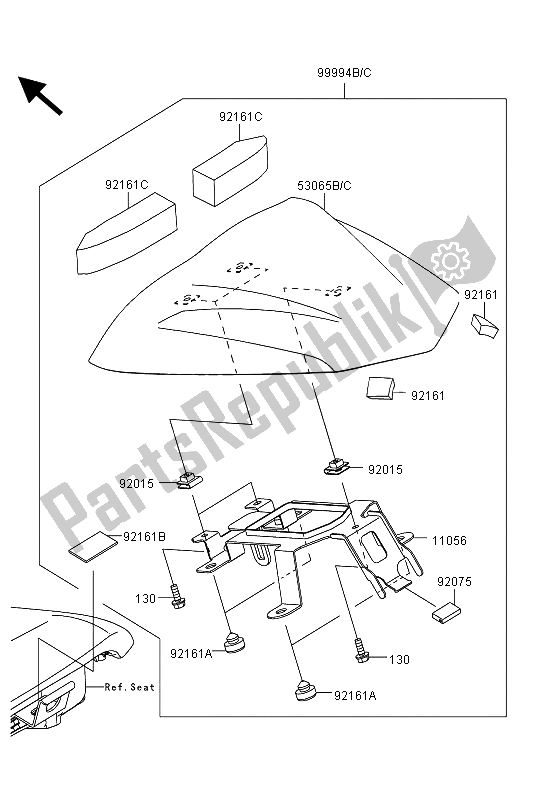 Alle onderdelen voor de Accessoire (enkele Stoelbekleding) van de Kawasaki ER 6F ABS 650 2013