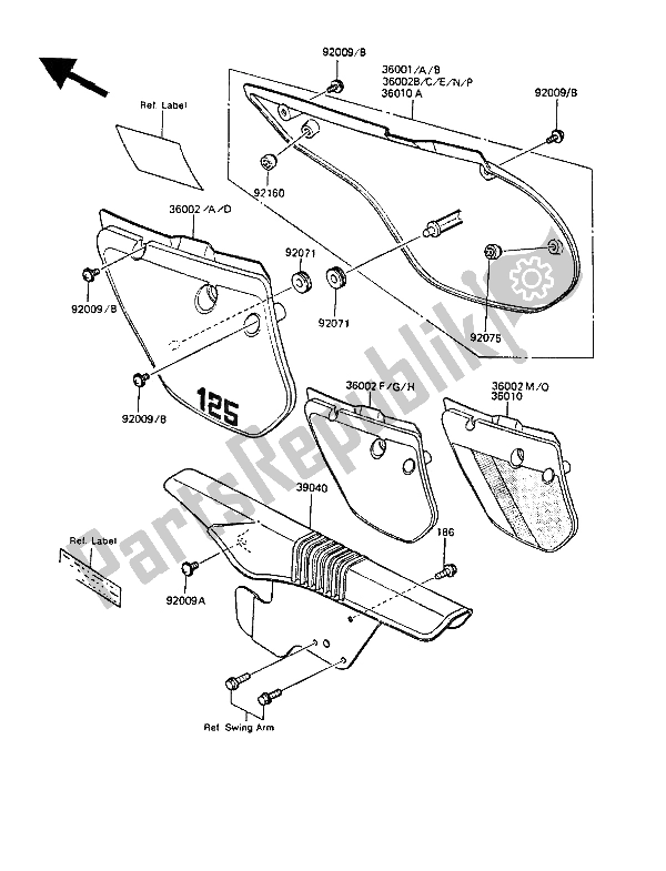 Todas las partes para Cubiertas Laterales Y Cubierta De Cadena de Kawasaki KMX 125 1987