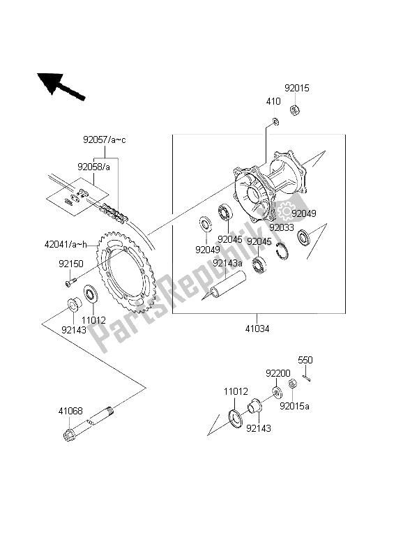 Todas as partes de Cubo Traseiro do Kawasaki KDX 200 2003