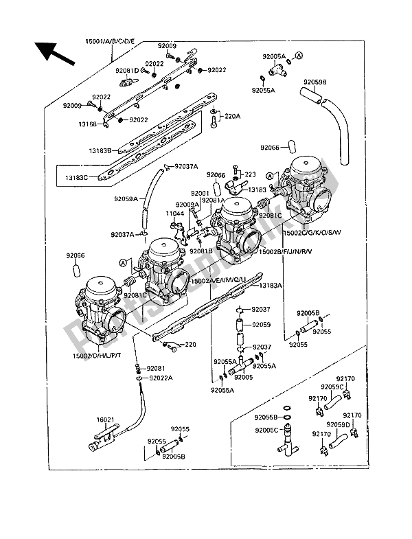 Alle onderdelen voor de Carburator van de Kawasaki GPX 750R 1988
