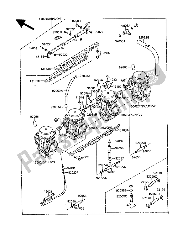 Alle onderdelen voor de Carburator van de Kawasaki GPX 750R 1988