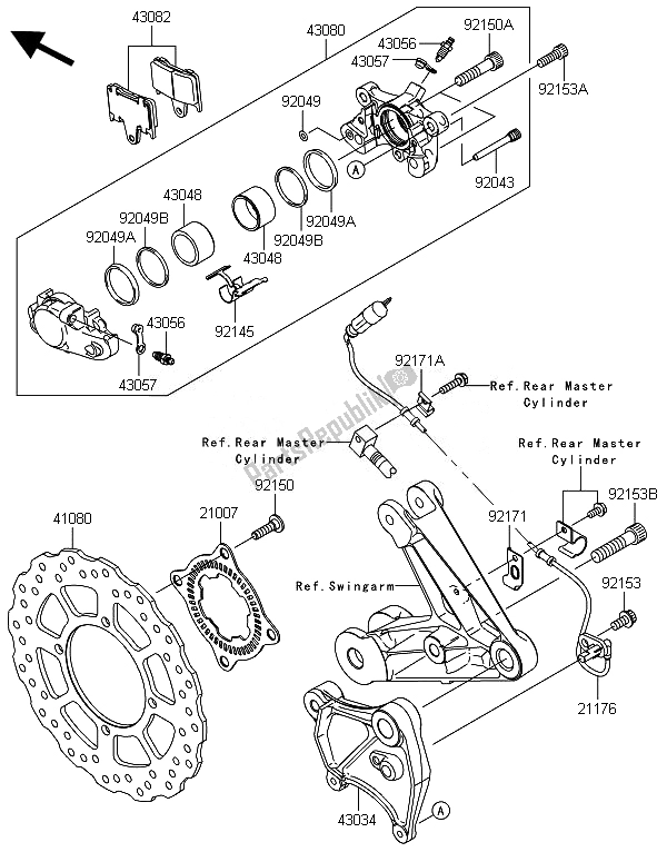 All parts for the Rear Brake of the Kawasaki 1400 GTR ABS 2014