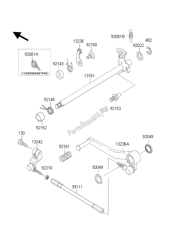 All parts for the Gear Change Mechanism of the Kawasaki Ninja ZX 6R 600 2004