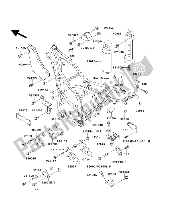 Alle onderdelen voor de Frame Hulpstukken van de Kawasaki KLX 650 1993