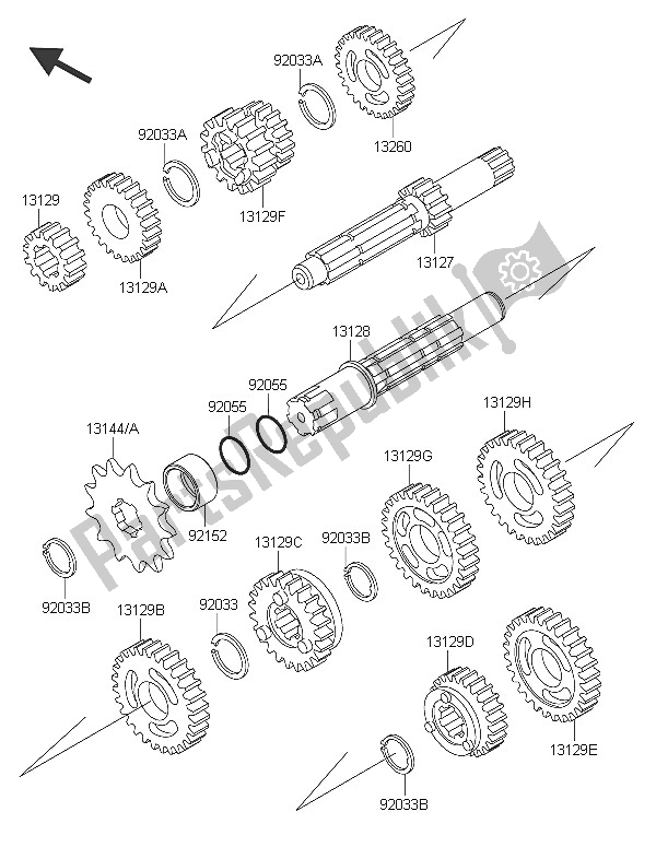 All parts for the Transmission of the Kawasaki KX 65 2016