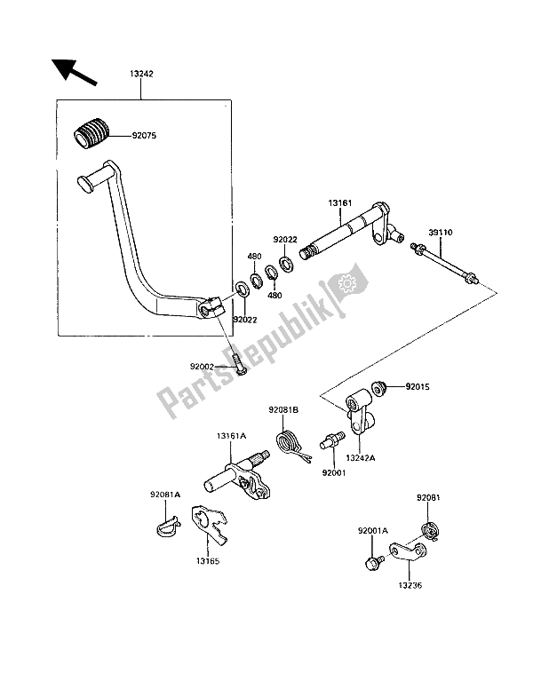 All parts for the Gear Change Mechanism of the Kawasaki VN 750 Twin 1989