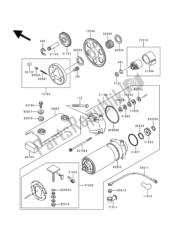 All parts for the Starter Motor of the Kawasaki Zephyr 750 1994