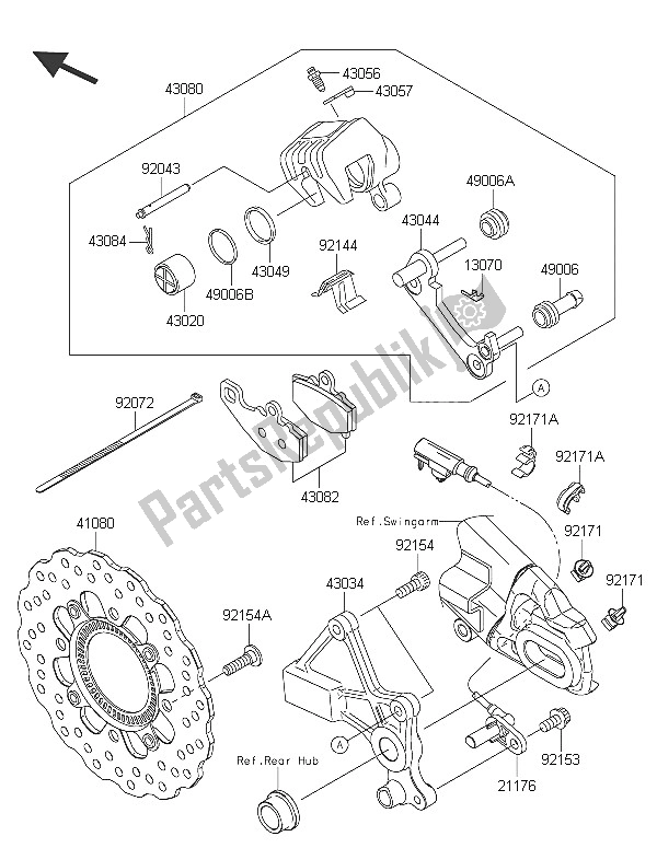 Todas as partes de Freio Traseiro do Kawasaki ER 6N ABS 650 2016