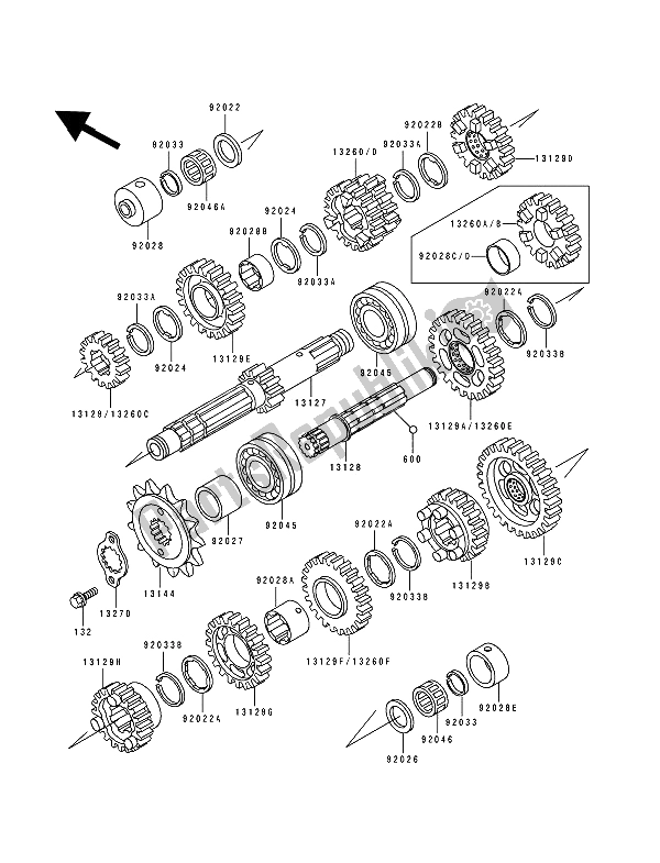 All parts for the Transmission of the Kawasaki Zephyr 550 1991