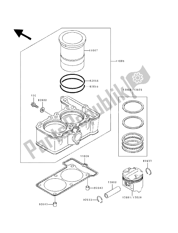 All parts for the Cylinder & Piston(s) of the Kawasaki EL 250D 1992