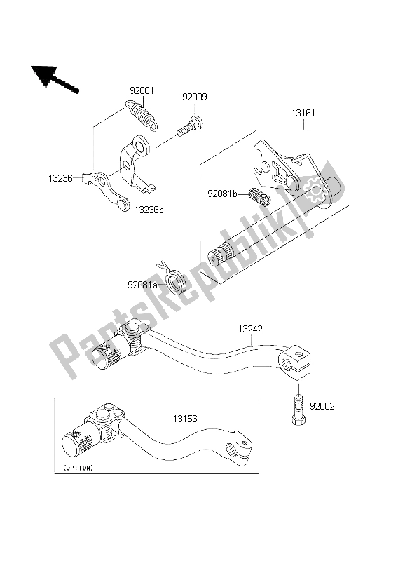 All parts for the Gear Change Mechanism of the Kawasaki KX 65 2003