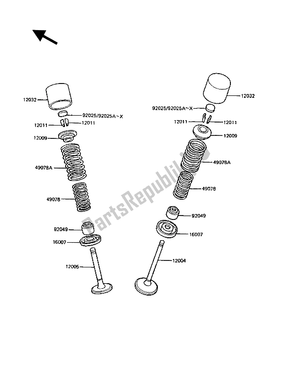 Alle onderdelen voor de Klep (pen) van de Kawasaki GT 550 1988