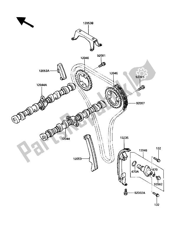 All parts for the Camshaft & Tensioner of the Kawasaki Voyager XII 1200 1987