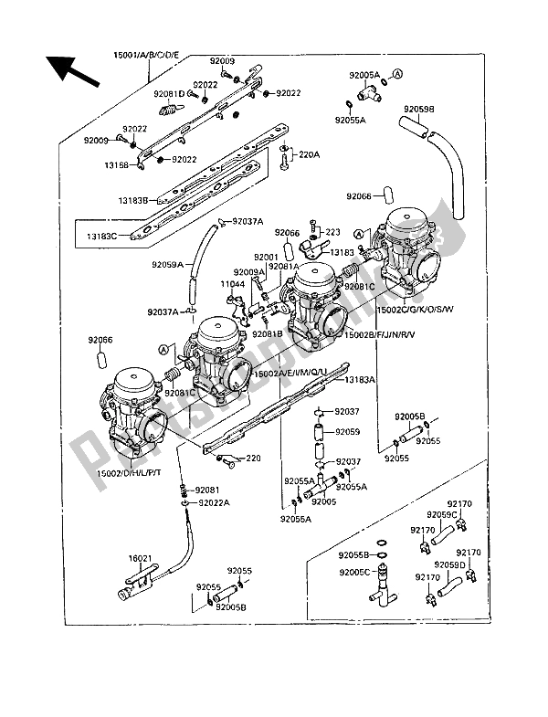 All parts for the Carburetor of the Kawasaki GPX 750R 1987