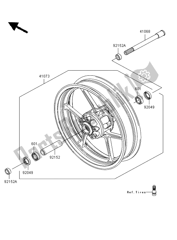 All parts for the Front Hub of the Kawasaki Versys ABS 650 2009