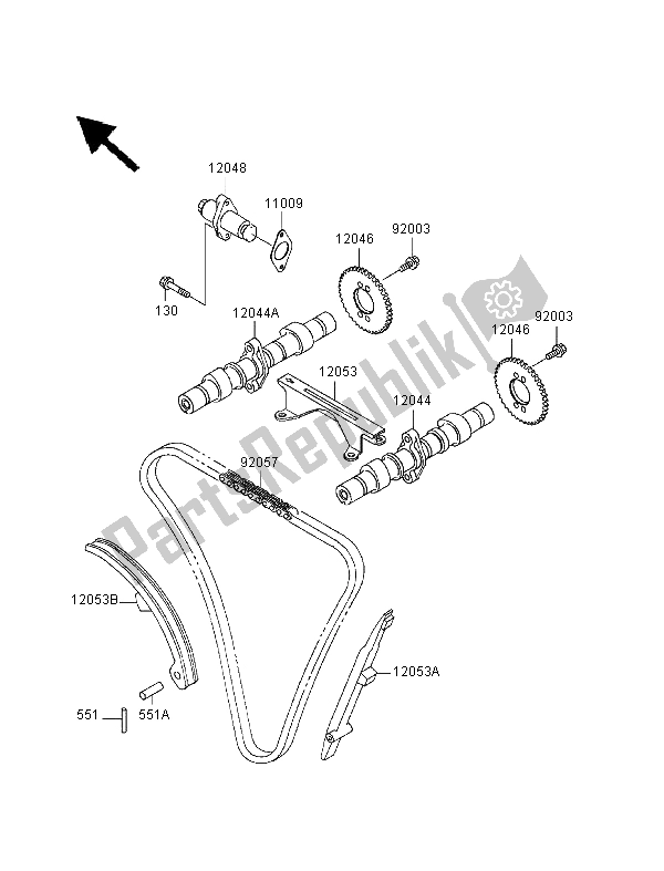 All parts for the Camshaft & Tensioner of the Kawasaki ER 500 1999