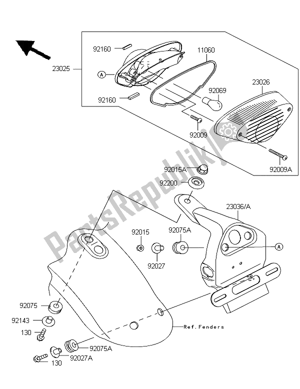 All parts for the Taillight of the Kawasaki W 800 2012