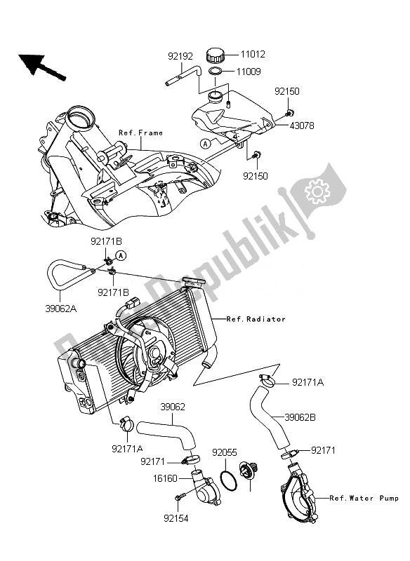 Alle onderdelen voor de Waterpijp van de Kawasaki ER 6F ABS 650 2011