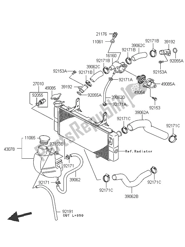 Alle onderdelen voor de Waterpijp van de Kawasaki KLV 1000 2005