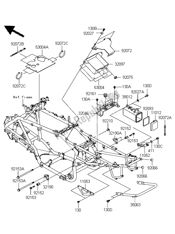 Toutes les pièces pour le Ferrures De Cadre du Kawasaki KFX 700 KSV 700B6F 2006