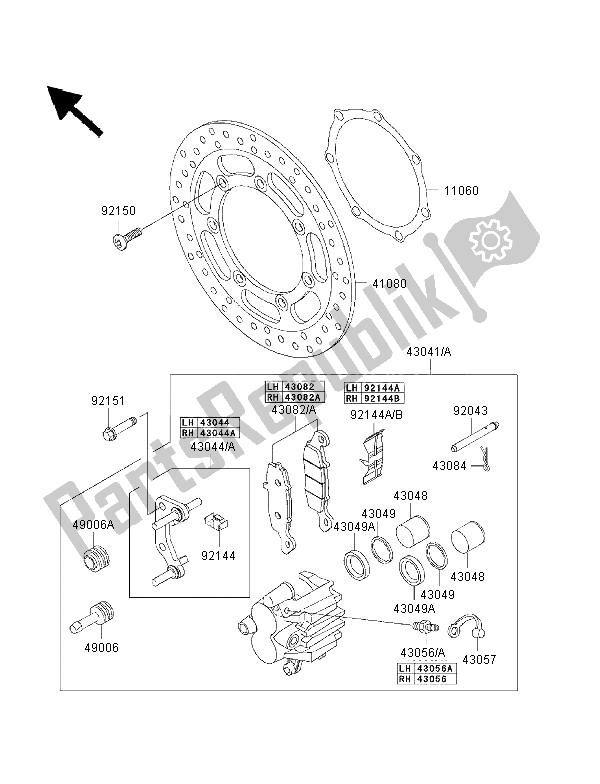 All parts for the Front Brake of the Kawasaki VN 1500 Classic Tourer FI 2003