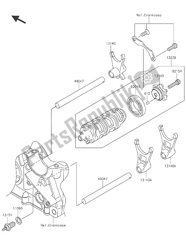 All parts for the Gear Change Drum & Shift Fork(s) of the Kawasaki Z 800 ABS 2016