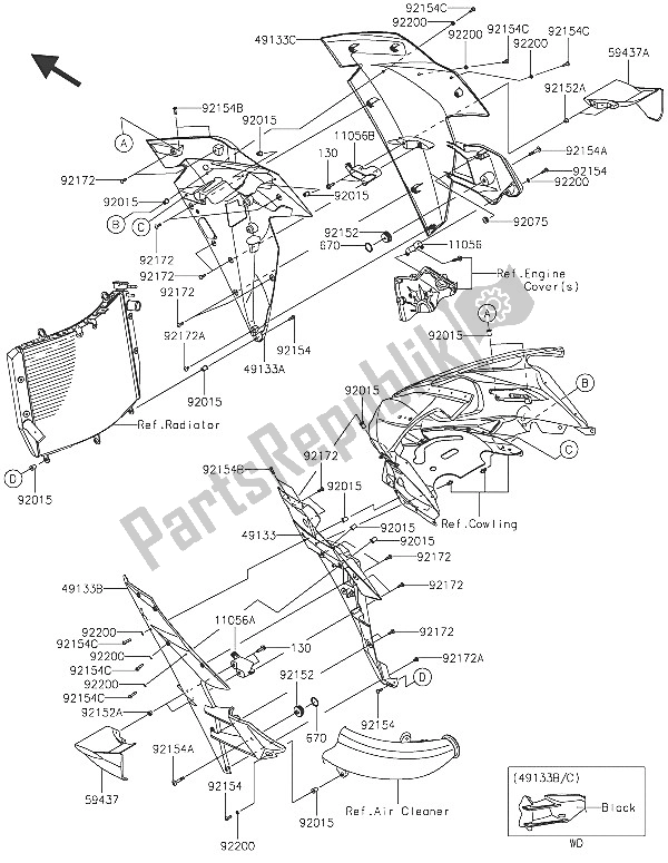 Tutte le parti per il Il Cofano Si Abbassa del Kawasaki Ninja H2R 1000 2016