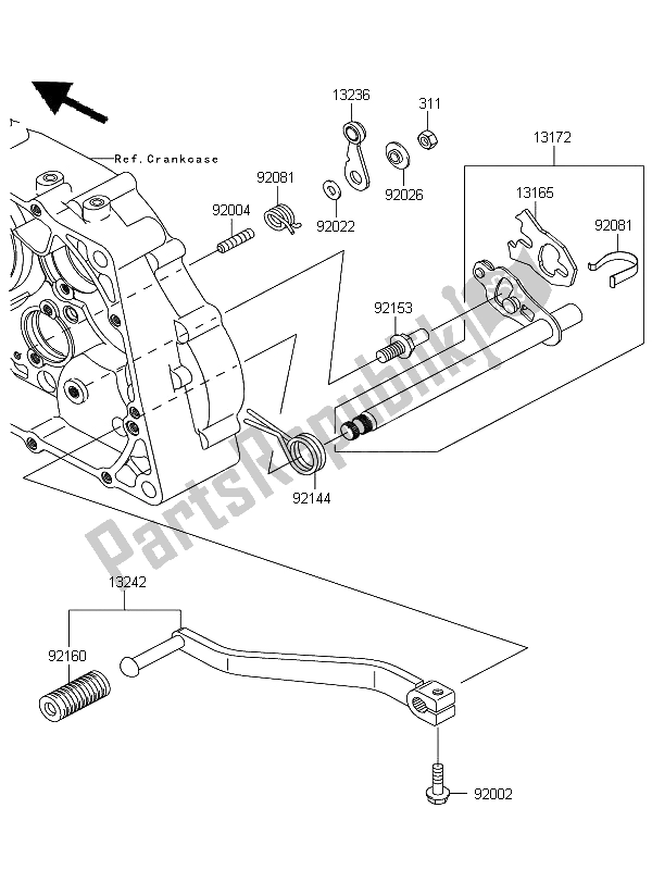 Alle onderdelen voor de Schakelmechanisme van de Kawasaki D Tracker 125 2012