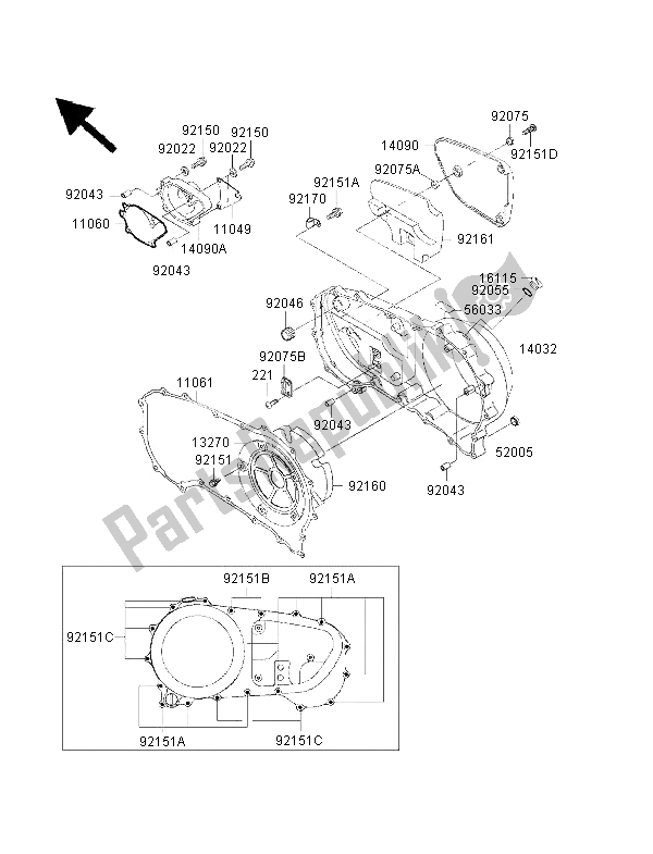 Todas las partes para Cubierta Del Motor Derecha de Kawasaki VN 1500 Classic FI 2001