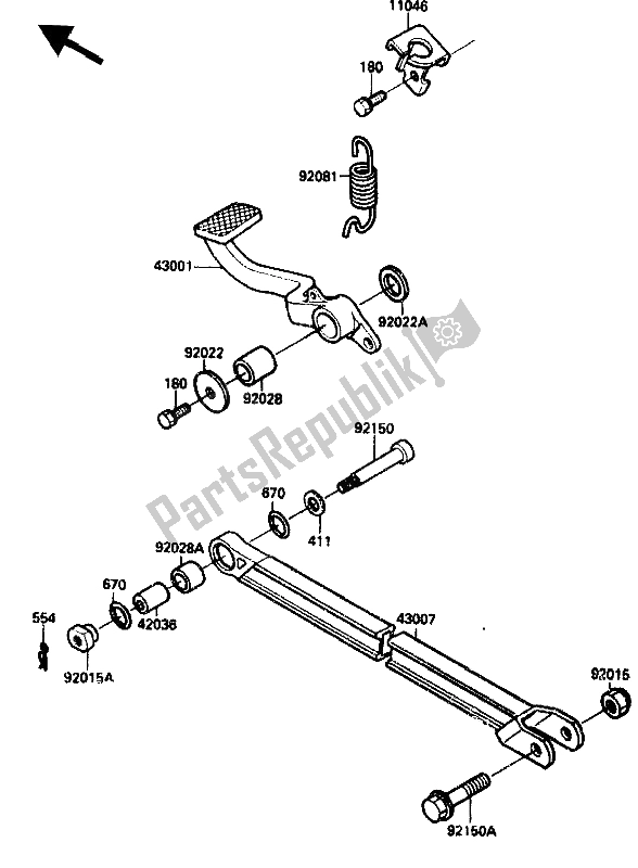 All parts for the Brake Pedal of the Kawasaki ZX 10 1000 1988