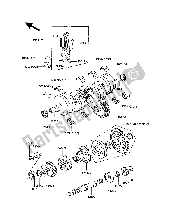 All parts for the Crankshaft of the Kawasaki GT 550 1987