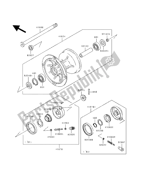 Todas las partes para Buje Delantero de Kawasaki KDX 125 1992