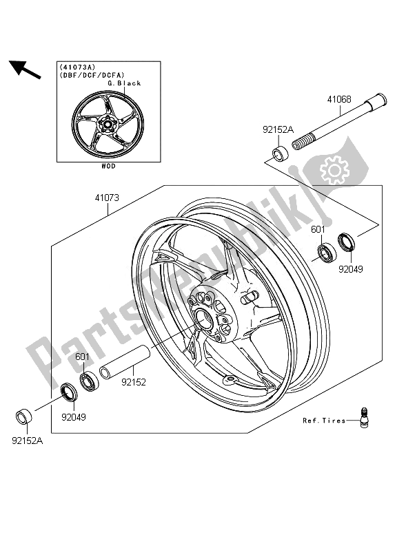 Tutte le parti per il Mozzo Anteriore del Kawasaki Z 1000 2010