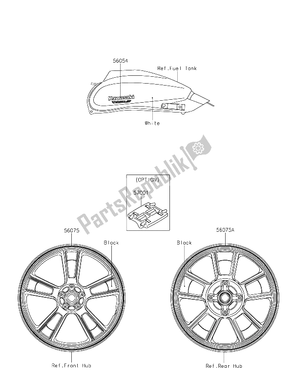 Tutte le parti per il Decalcomanie (bianco) del Kawasaki Vulcan S 650 2015