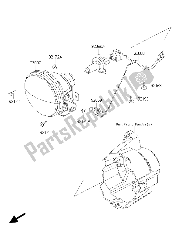 Todas as partes de Farol (s) do Kawasaki Brute Force 300 2015